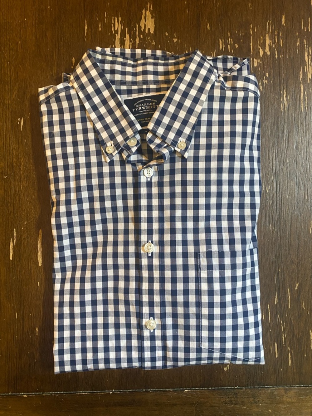 Charles Tyrwhitt Blue and White Gingham Button-Down Shirt